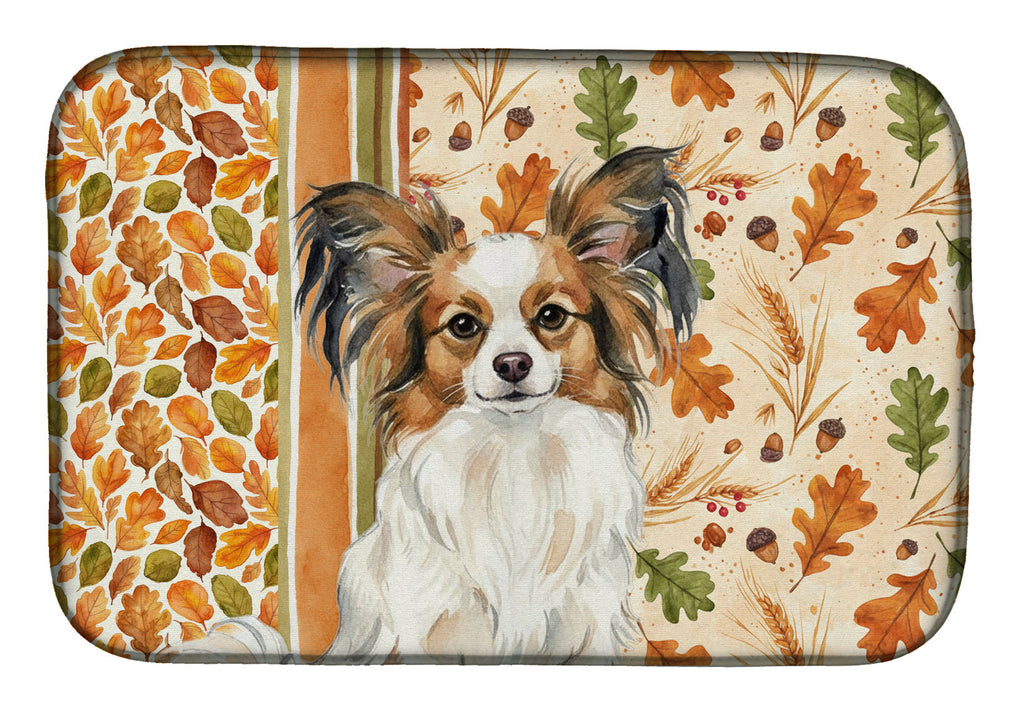 White with Sable Papillon Heirloom Fall Dish Drying Mat Absorbent Dish Drying Mat Pad for Kitchen Counter Dish Drainer Mat for Countertop, 14 x 21", Multicolor