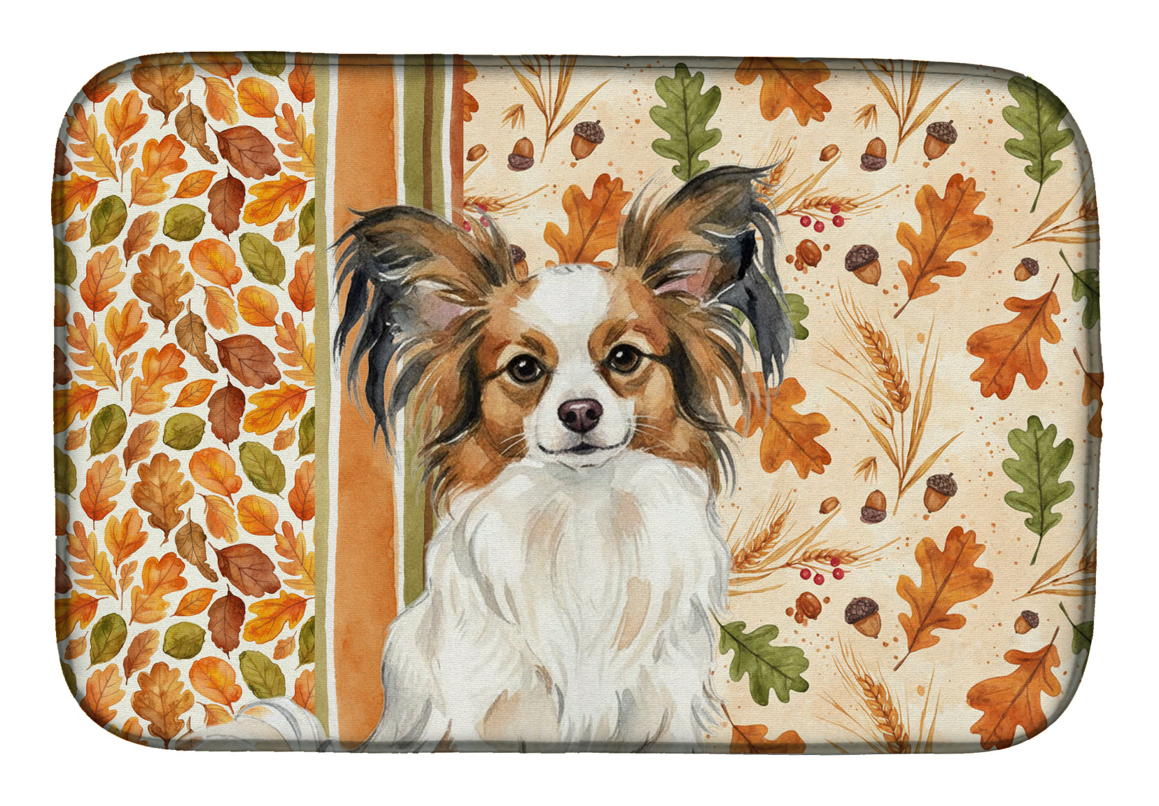 White with Sable Papillon Heirloom Fall Dish Drying Mat Absorbent Dish Drying Mat Pad for Kitchen Counter Dish Drainer Mat for Countertop, 14 x 21", Multicolor