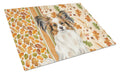 White with Sable Papillon Heirloom Fall Cutting Board Tempered Glass Kitchen Cutting Surface, Heat Resistant Chopping, Non-Slip Feet, Food Prep & Serving
