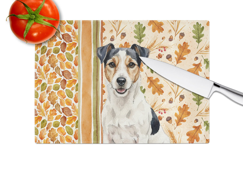 Parson Russell Terrier Heirloom Fall Cutting Board Tempered Glass Kitchen Cutting Surface, Heat Resistant Chopping, Non-Slip Feet, Food Prep & Serving