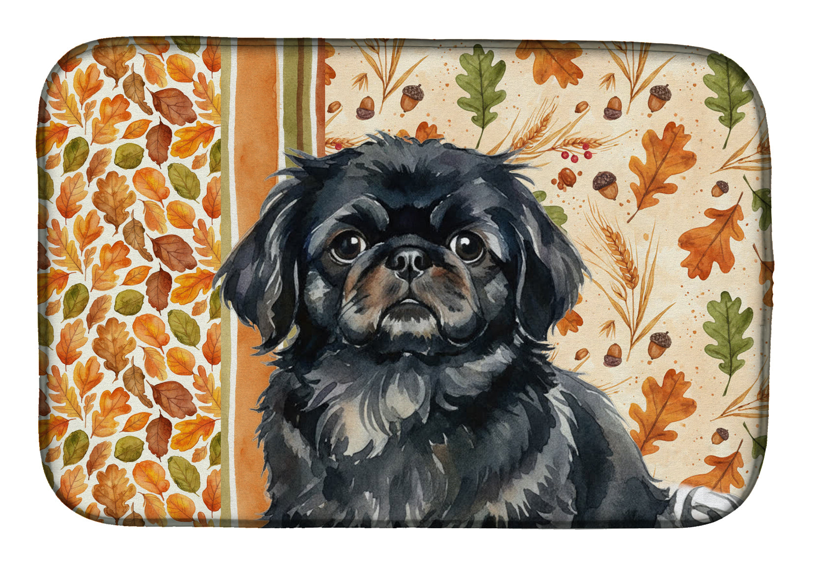 Black Pekingese Heirloom Fall Dish Drying Mat Absorbent Dish Drying Mat Pad for Kitchen Counter Dish Drainer Mat for Countertop, 14 x 21", Multicolor
