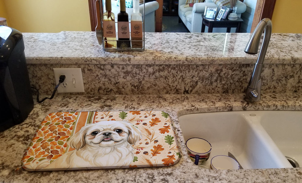 Cream Pekingese Heirloom Fall Dish Drying Mat Absorbent Dish Drying Mat Pad for Kitchen Counter Dish Drainer Mat for Countertop, 14 x 21", Multicolor