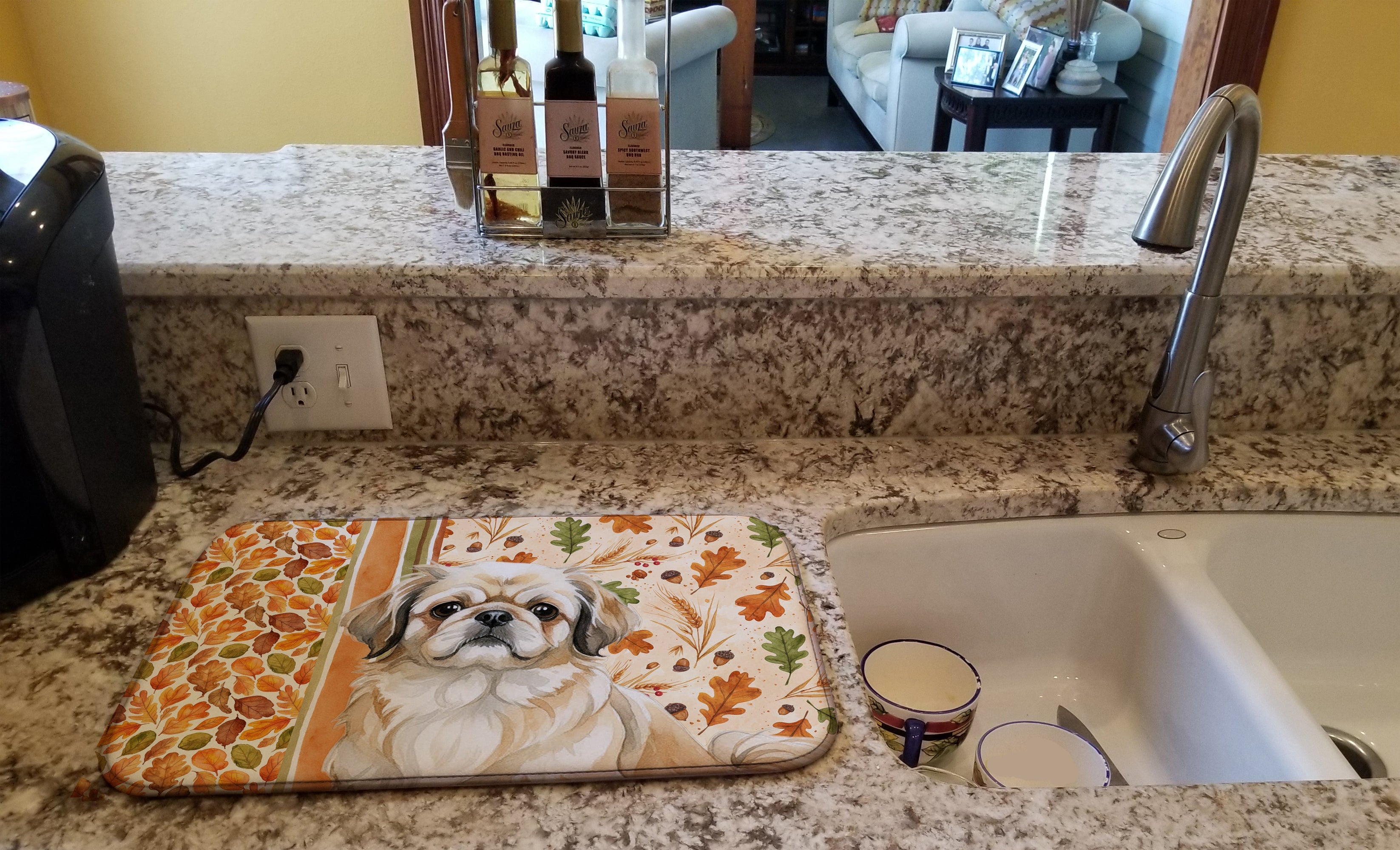 Fawn Pekingese Heirloom Fall Dish Drying Mat Absorbent Dish Drying Mat Pad for Kitchen Counter Dish Drainer Mat for Countertop, 14 x 21", Multicolor