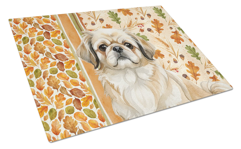 Fawn Pekingese Heirloom Fall Cutting Board Tempered Glass Kitchen Cutting Surface, Heat Resistant Chopping, Non-Slip Feet, Food Prep & Serving