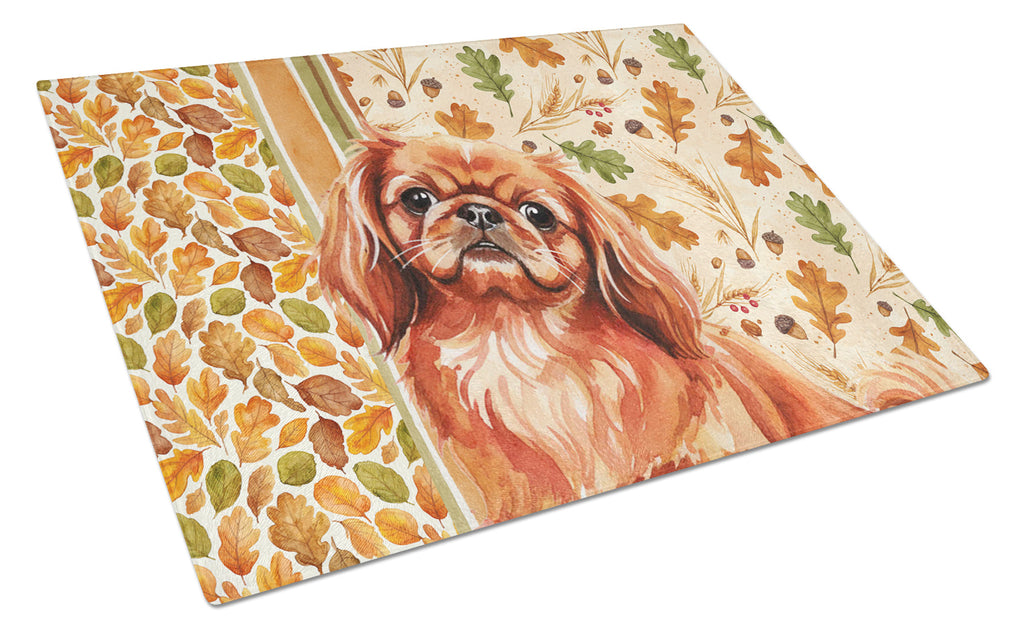 Red Pekingese Heirloom Fall Cutting Board Tempered Glass Kitchen Cutting Surface, Heat Resistant Chopping, Non-Slip Feet, Food Prep & Serving