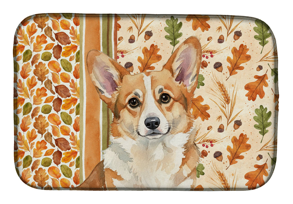Corgi Heirloom Fall Dish Drying Mat Absorbent Dish Drying Mat Pad for Kitchen Counter Dish Drainer Mat for Countertop, 14 x 21", Multicolor