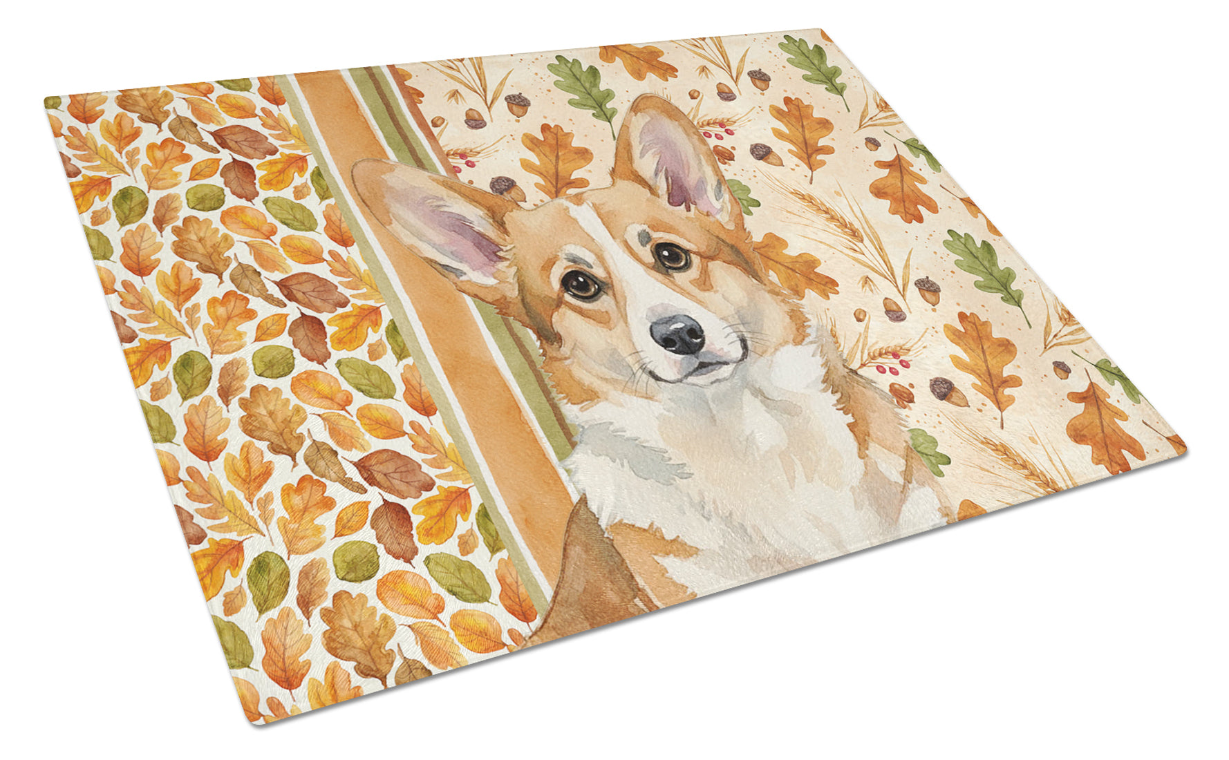 Corgi Heirloom Fall Cutting Board Tempered Glass Kitchen Cutting Surface, Heat Resistant Chopping, Non-Slip Feet, Food Prep & Serving