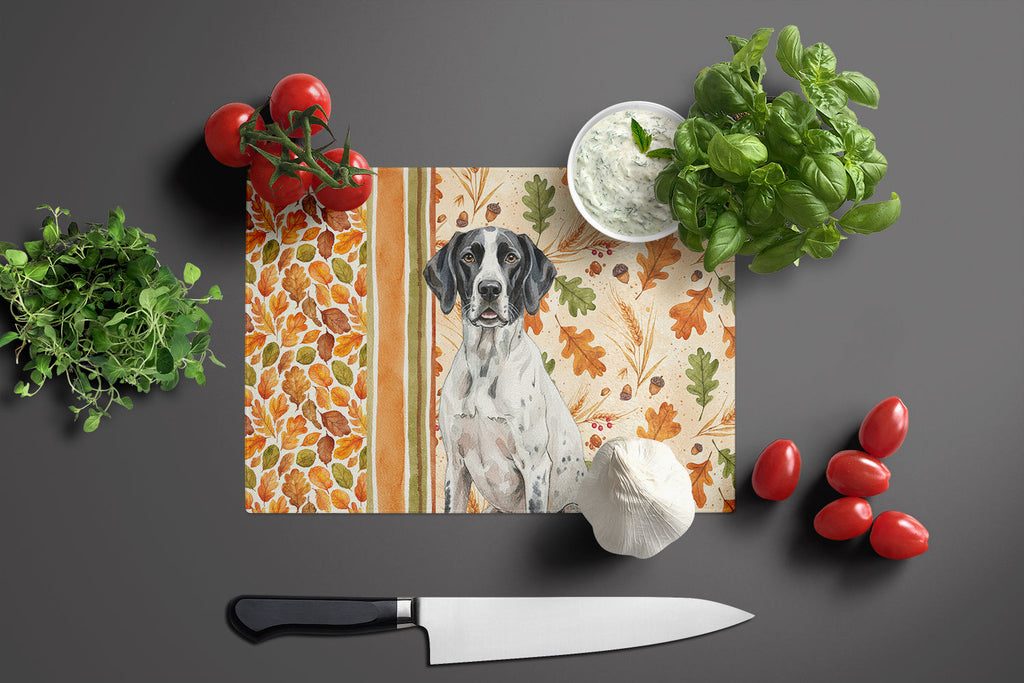 Black and White Pointer Heirloom Fall Cutting Board Tempered Glass Kitchen Cutting Surface, Heat Resistant Chopping, Non-Slip Feet, Food Prep & Serving