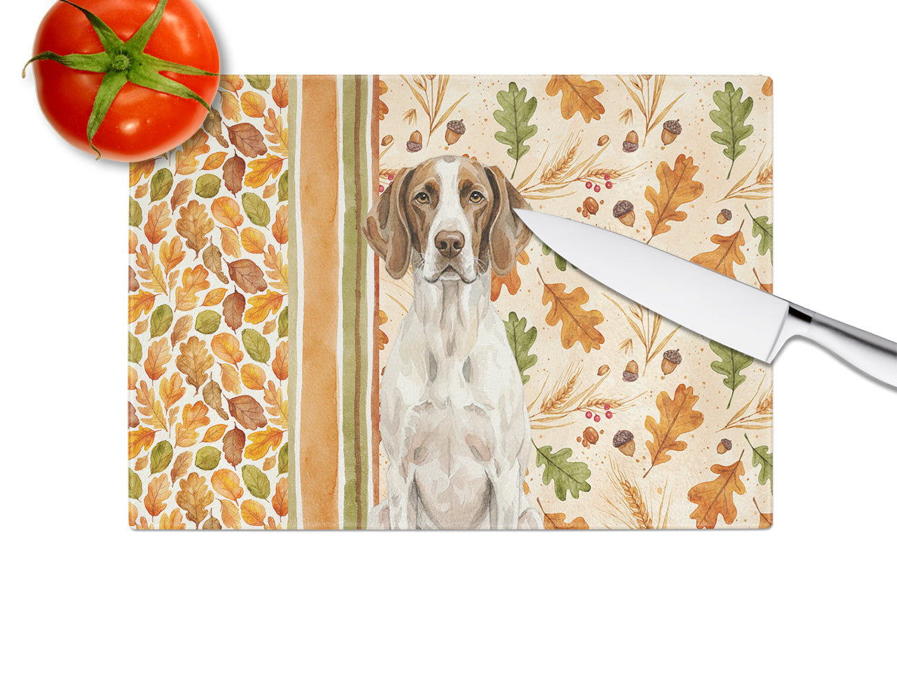 Liver and White Pointer Heirloom Fall Cutting Board Tempered Glass Kitchen Cutting Surface, Heat Resistant Chopping, Non-Slip Feet, Food Prep & Serving