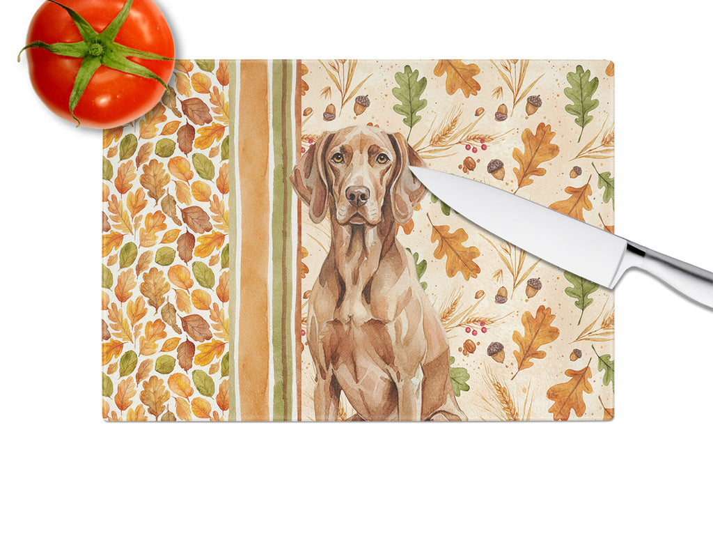 Liver Pointer Heirloom Fall Cutting Board Tempered Glass Kitchen Cutting Surface, Heat Resistant Chopping, Non-Slip Feet, Food Prep & Serving
