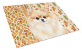 Pomeranian Heirloom Fall Cutting Board Tempered Glass Kitchen Cutting Surface, Heat Resistant Chopping, Non-Slip Feet, Food Prep & Serving