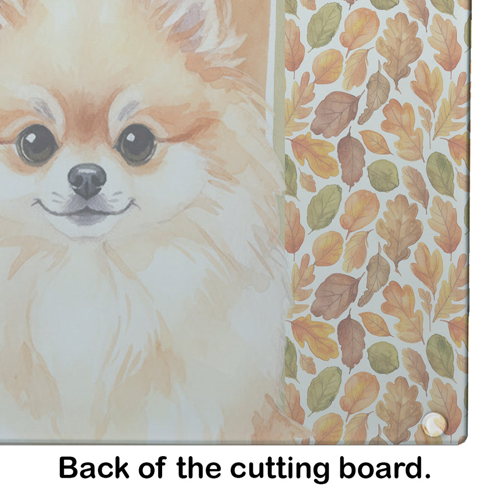 Pomeranian Heirloom Fall Cutting Board Tempered Glass Kitchen Cutting Surface, Heat Resistant Chopping, Non-Slip Feet, Food Prep & Serving