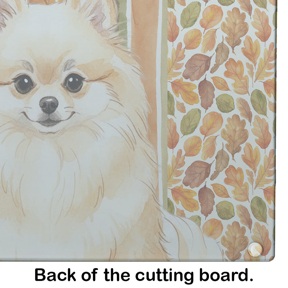 Cream Pomeranian Heirloom Fall Cutting Board Tempered Glass Kitchen Cutting Surface, Heat Resistant Chopping, Non-Slip Feet, Food Prep & Serving
