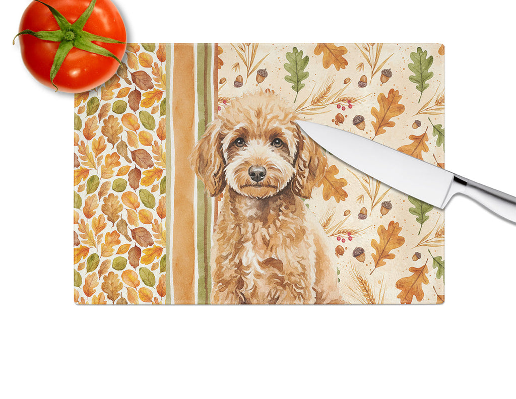 Miniature Apricot Poodle Heirloom Fall Cutting Board Tempered Glass Kitchen Cutting Surface, Heat Resistant Chopping, Non-Slip Feet, Food Prep & Serving