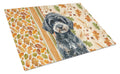 Miniature Black Poodle Heirloom Fall Cutting Board Tempered Glass Kitchen Cutting Surface, Heat Resistant Chopping, Non-Slip Feet, Food Prep & Serving