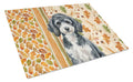 Miniature Parti Poodle Heirloom Fall Cutting Board Tempered Glass Kitchen Cutting Surface, Heat Resistant Chopping, Non-Slip Feet, Food Prep & Serving