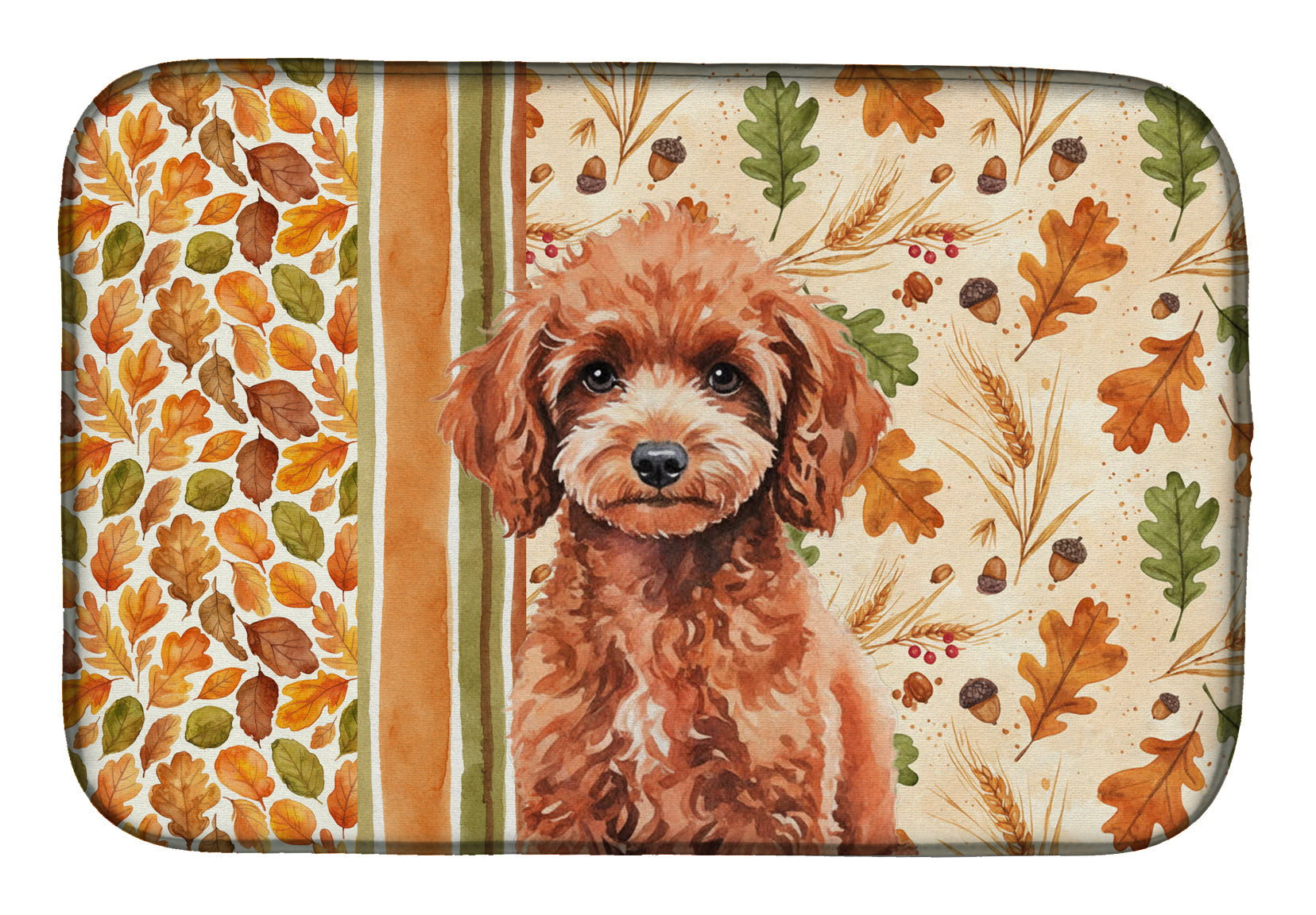 Miniature Red Poodle Heirloom Fall Dish Drying Mat Absorbent Dish Drying Mat Pad for Kitchen Counter Dish Drainer Mat for Countertop, 14 x 21", Multicolor