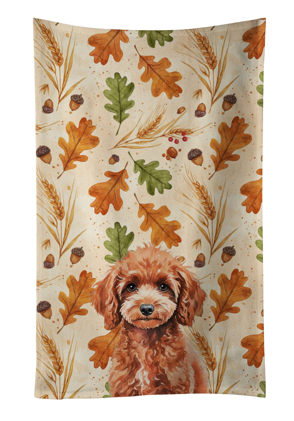 Miniature Red Poodle Heirloom Fall Kitchen Towel Velour Plush Front and Cotton Loop Back Machine Washable