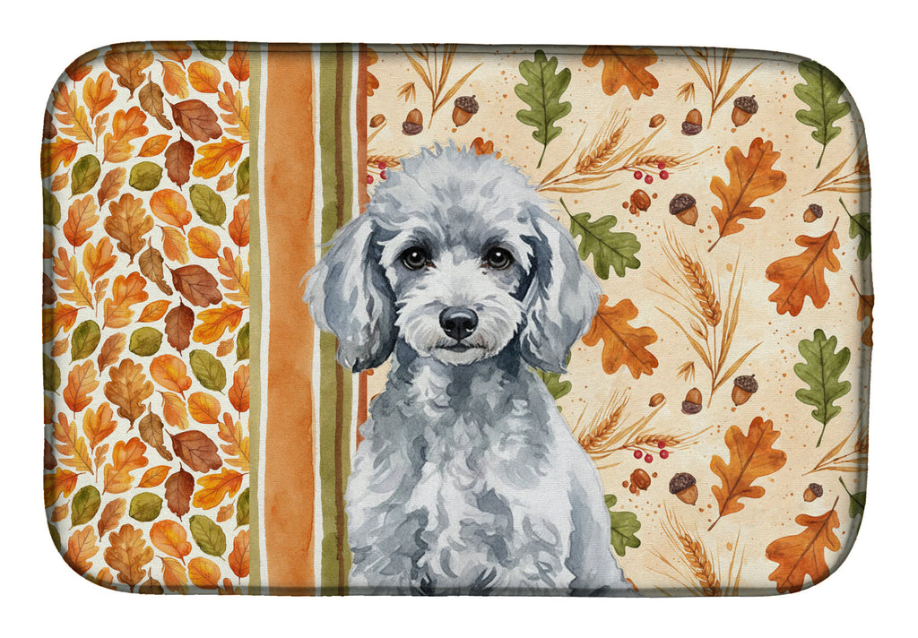 Miniature Silver Poodle Heirloom Fall Dish Drying Mat Absorbent Dish Drying Mat Pad for Kitchen Counter Dish Drainer Mat for Countertop, 14 x 21", Multicolor