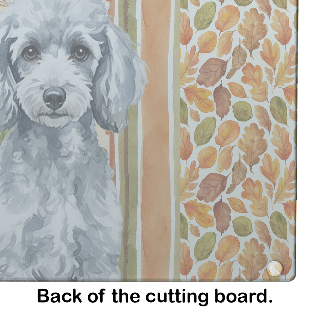 Miniature Silver Poodle Heirloom Fall Cutting Board Tempered Glass Kitchen Cutting Surface, Heat Resistant Chopping, Non-Slip Feet, Food Prep & Serving