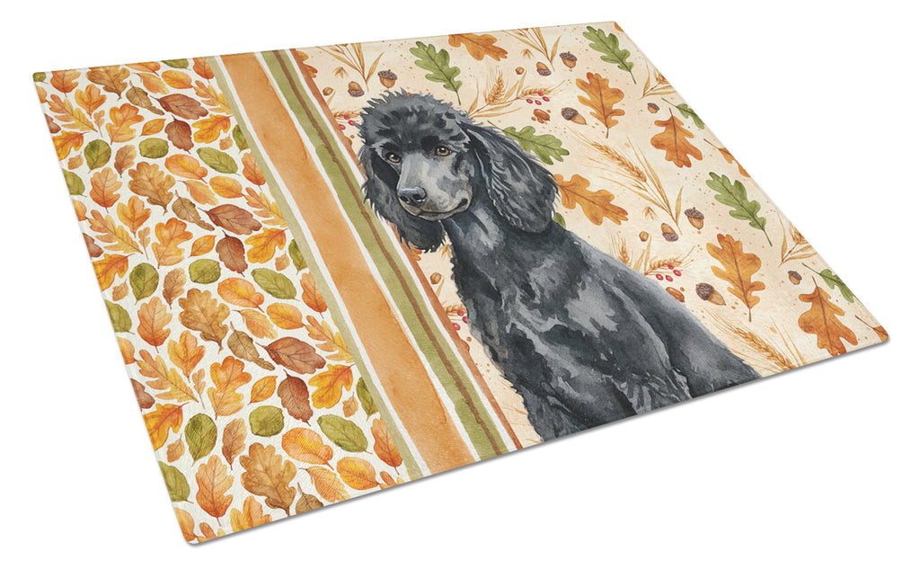 Standard Black Poodle Heirloom Fall Cutting Board Tempered Glass Kitchen Cutting Surface, Heat Resistant Chopping, Non-Slip Feet, Food Prep & Serving