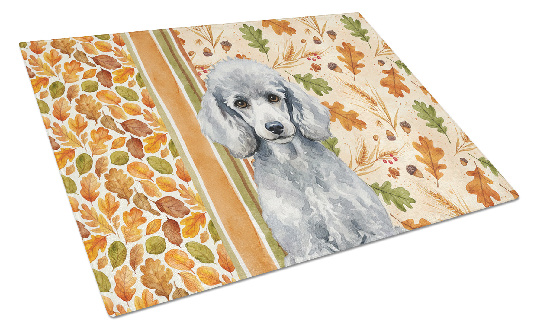 Standard Silver Poodle Heirloom Fall Cutting Board Tempered Glass Kitchen Cutting Surface, Heat Resistant Chopping, Non-Slip Feet, Food Prep & Serving