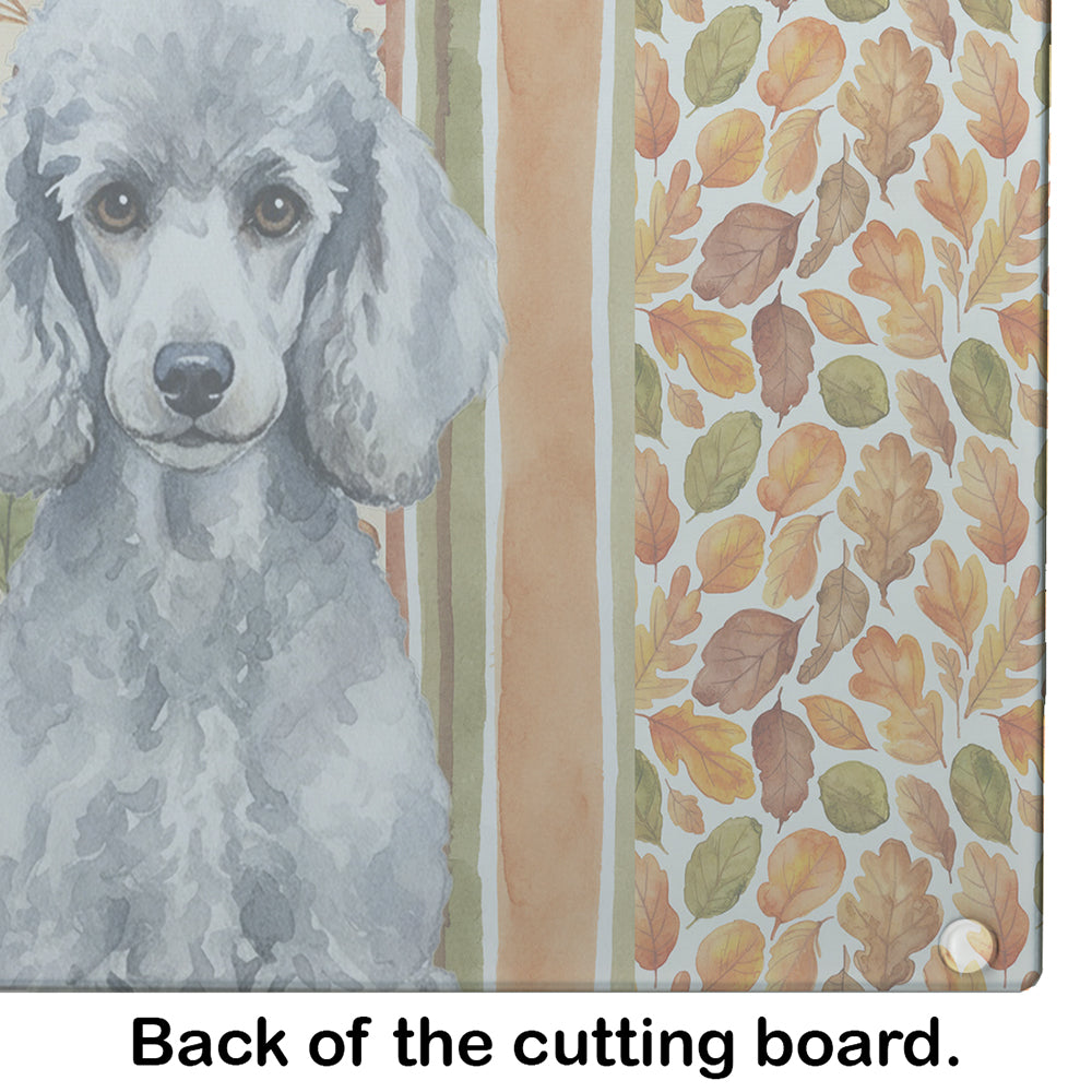 Standard Silver Poodle Heirloom Fall Cutting Board Tempered Glass Kitchen Cutting Surface, Heat Resistant Chopping, Non-Slip Feet, Food Prep & Serving