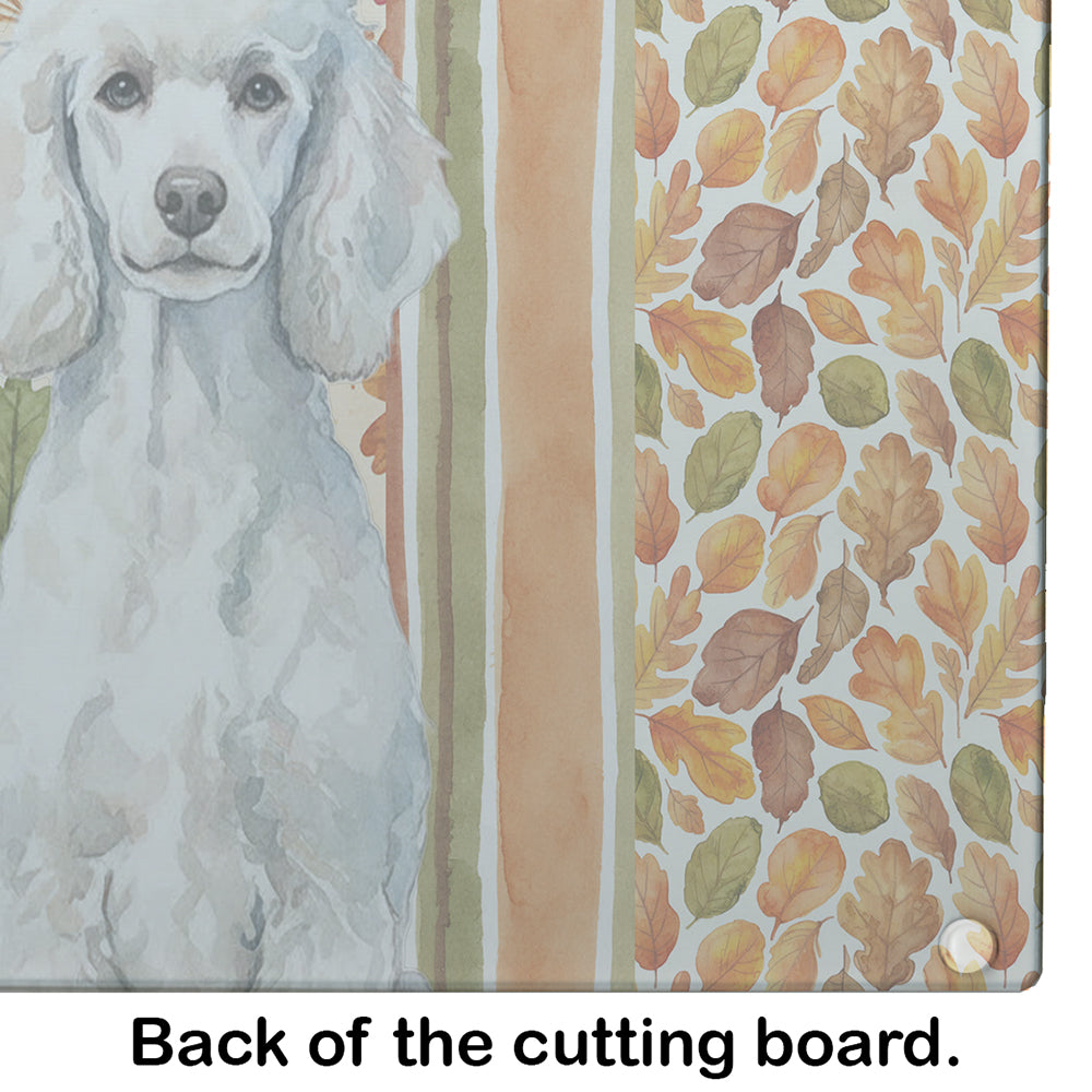 Standard White Poodle Heirloom Fall Cutting Board Tempered Glass Kitchen Cutting Surface, Heat Resistant Chopping, Non-Slip Feet, Food Prep & Serving