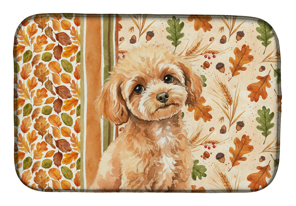 Toy Apricot Poodle Heirloom Fall Dish Drying Mat Absorbent Dish Drying Mat Pad for Kitchen Counter Dish Drainer Mat for Countertop, 14 x 21", Multicolor