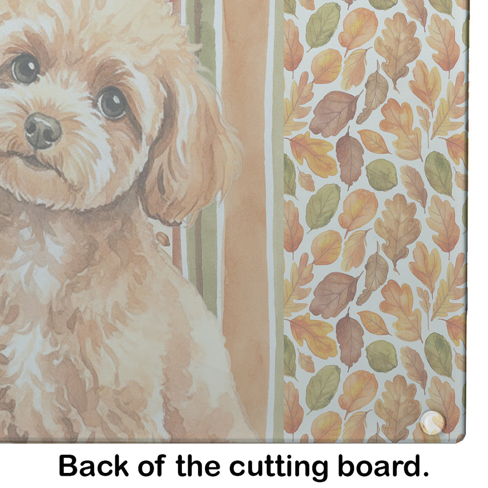 Toy Apricot Poodle Heirloom Fall Cutting Board Tempered Glass Kitchen Cutting Surface, Heat Resistant Chopping, Non-Slip Feet, Food Prep & Serving