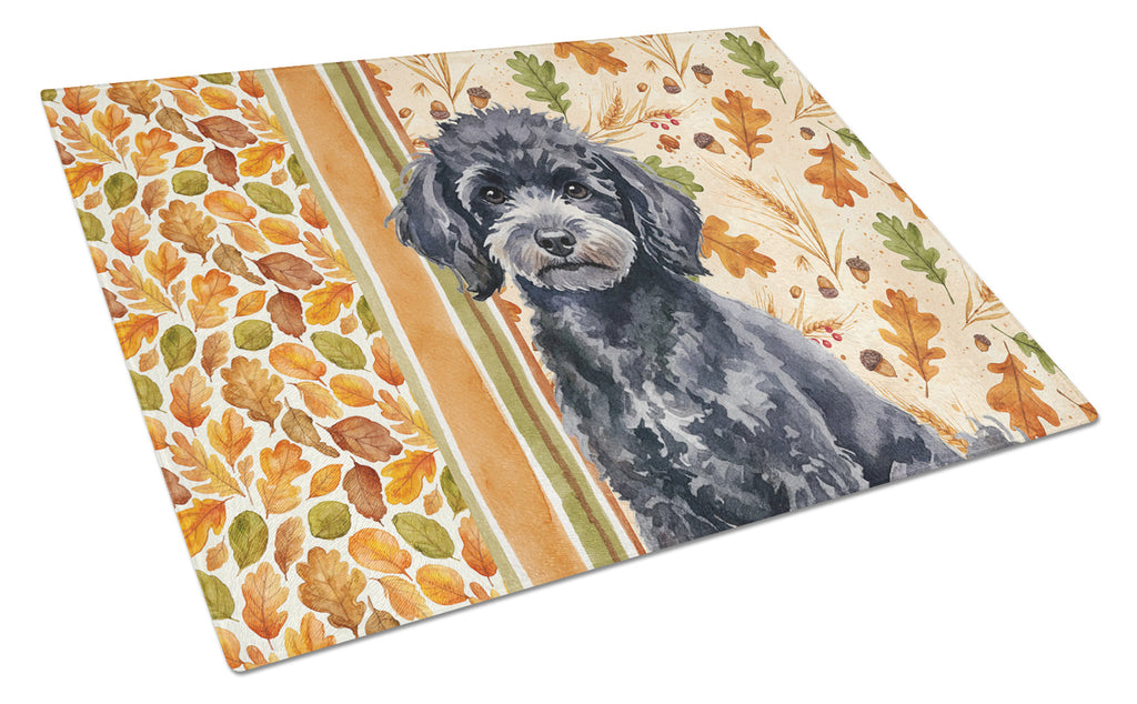 Toy Black Poodle Heirloom Fall Cutting Board Tempered Glass Kitchen Cutting Surface, Heat Resistant Chopping, Non-Slip Feet, Food Prep & Serving