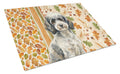 Toy Parti Poodle Heirloom Fall Cutting Board Tempered Glass Kitchen Cutting Surface, Heat Resistant Chopping, Non-Slip Feet, Food Prep & Serving