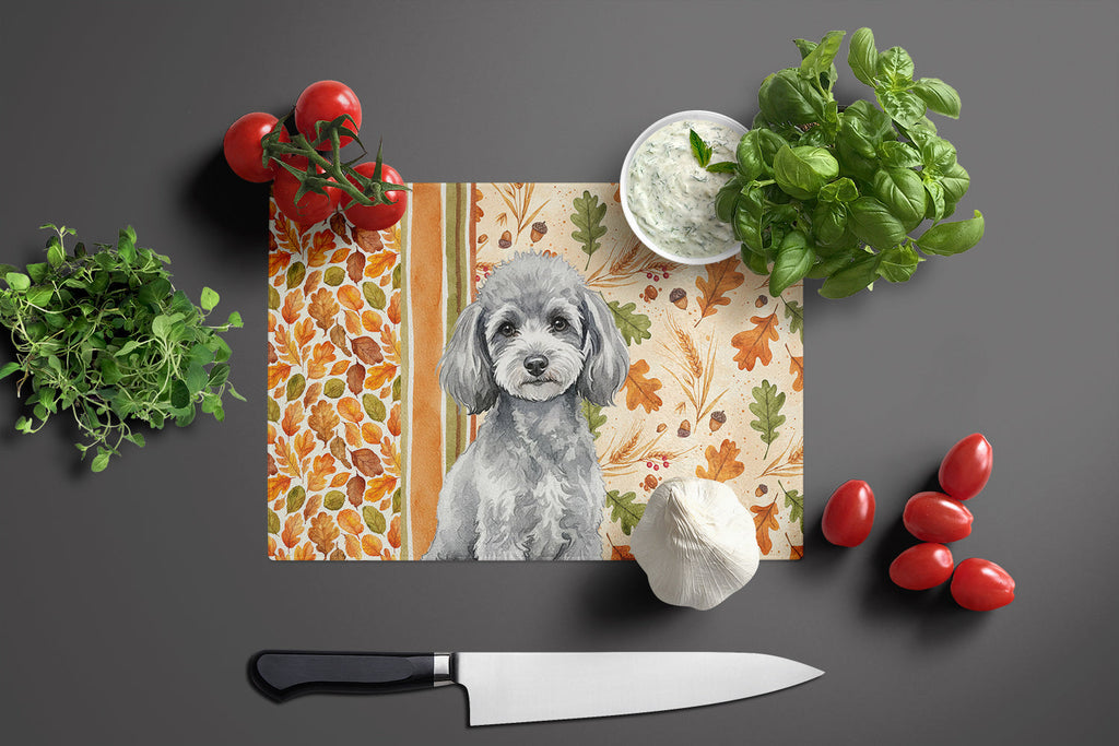 Toy Silver Poodle Heirloom Fall Cutting Board Tempered Glass Kitchen Cutting Surface, Heat Resistant Chopping, Non-Slip Feet, Food Prep & Serving