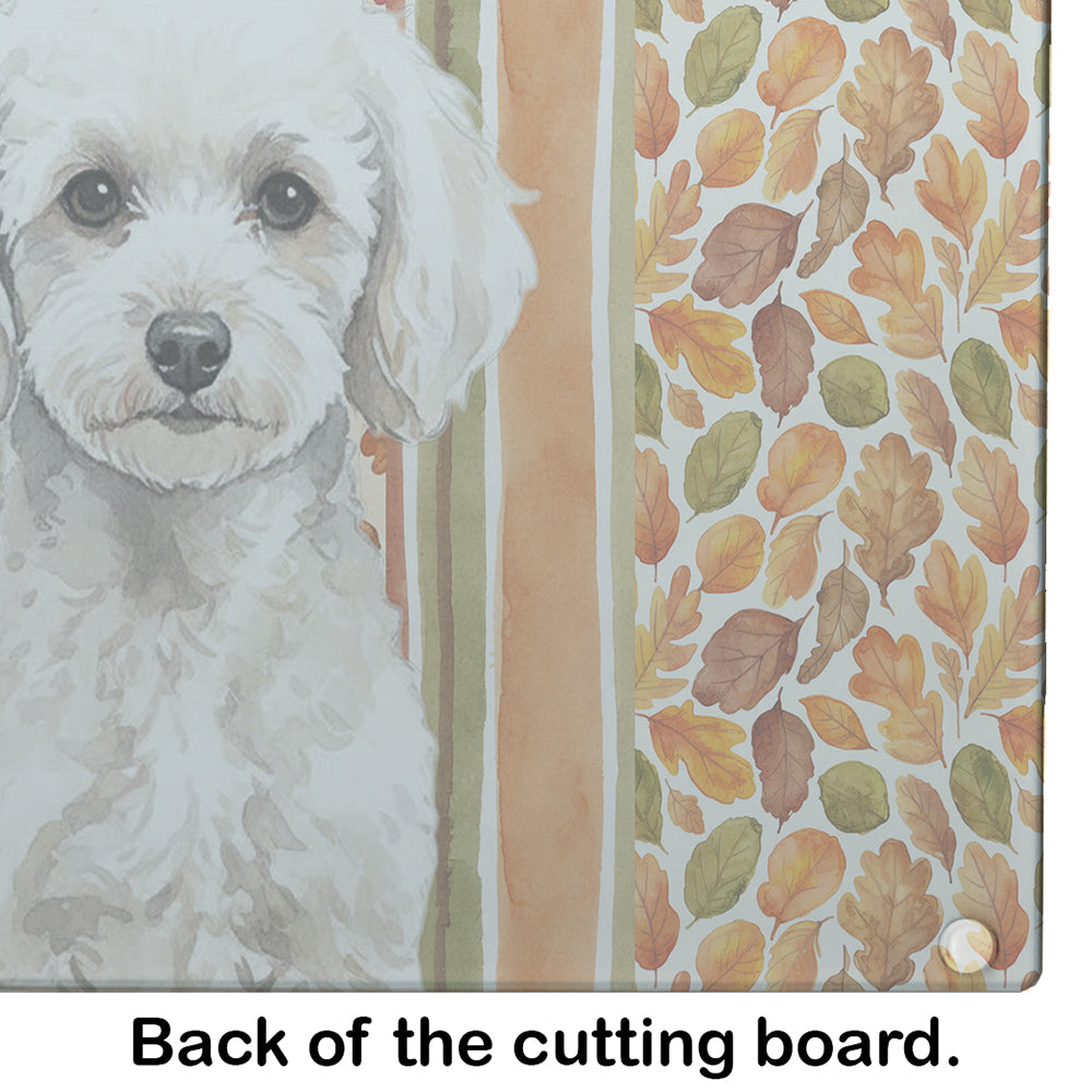 Toy White Poodle Heirloom Fall Cutting Board Tempered Glass Kitchen Cutting Surface, Heat Resistant Chopping, Non-Slip Feet, Food Prep & Serving