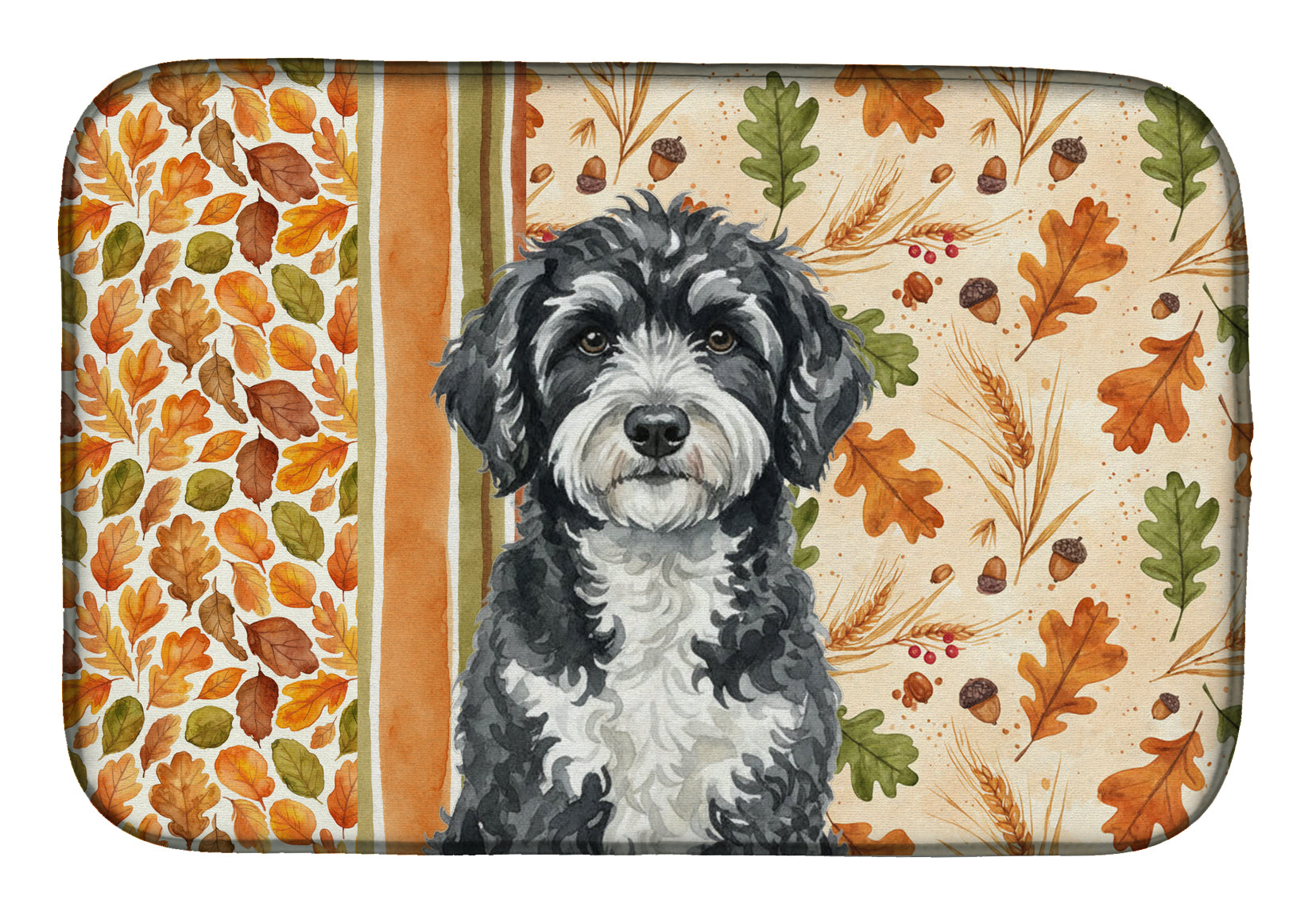Portuguese Water Dog Heirloom Fall Dish Drying Mat Absorbent Dish Drying Mat Pad for Kitchen Counter Dish Drainer Mat for Countertop, 14 x 21", Multicolor
