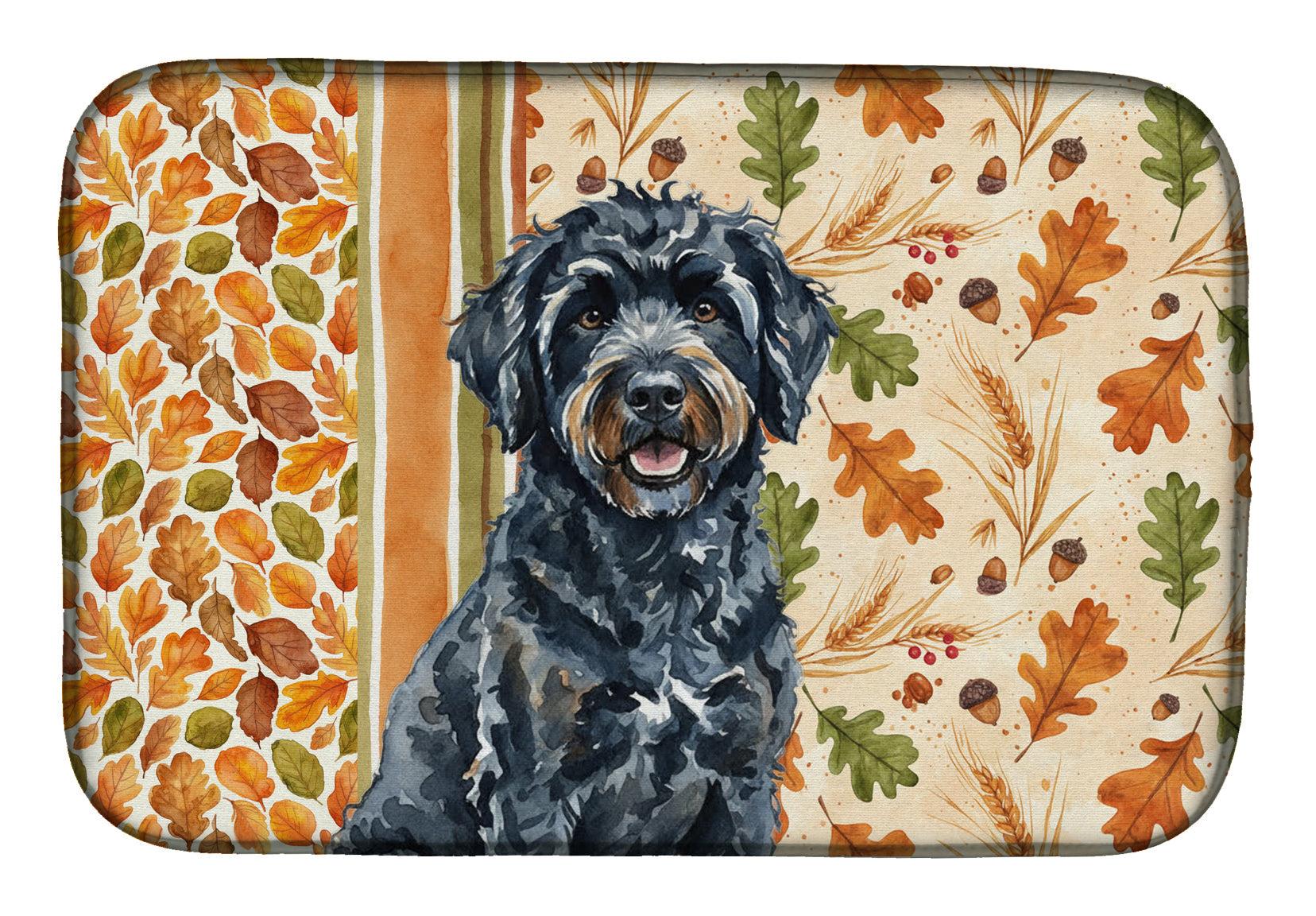 Black Portuguese Water Dog Heirloom Fall Dish Drying Mat Absorbent Dish Drying Mat Pad for Kitchen Counter Dish Drainer Mat for Countertop, 14 x 21", Multicolor