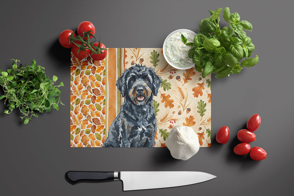 Black Portuguese Water Dog Heirloom Fall Cutting Board Tempered Glass Kitchen Cutting Surface, Heat Resistant Chopping, Non-Slip Feet, Food Prep & Serving