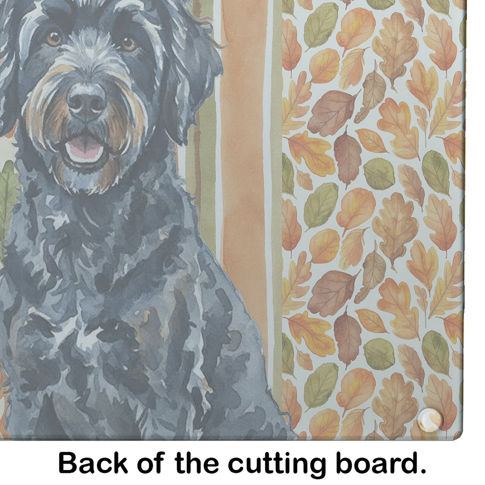 Black Portuguese Water Dog Heirloom Fall Cutting Board Tempered Glass Kitchen Cutting Surface, Heat Resistant Chopping, Non-Slip Feet, Food Prep & Serving