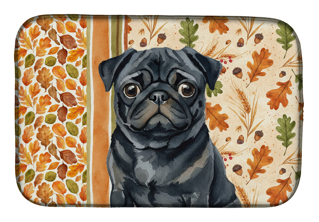 Black Pug Heirloom Fall Dish Drying Mat Absorbent Dish Drying Mat Pad for Kitchen Counter Dish Drainer Mat for Countertop, 14 x 21", Multicolor