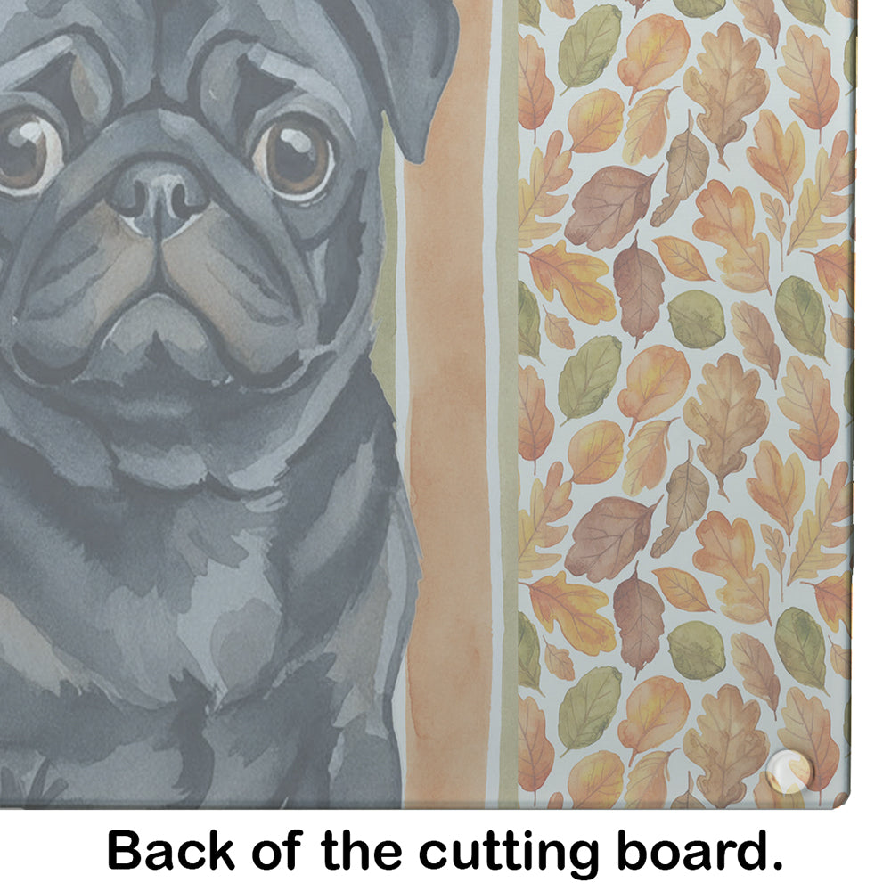 Black Pug Heirloom Fall Cutting Board Tempered Glass Kitchen Cutting Surface, Heat Resistant Chopping, Non-Slip Feet, Food Prep & Serving