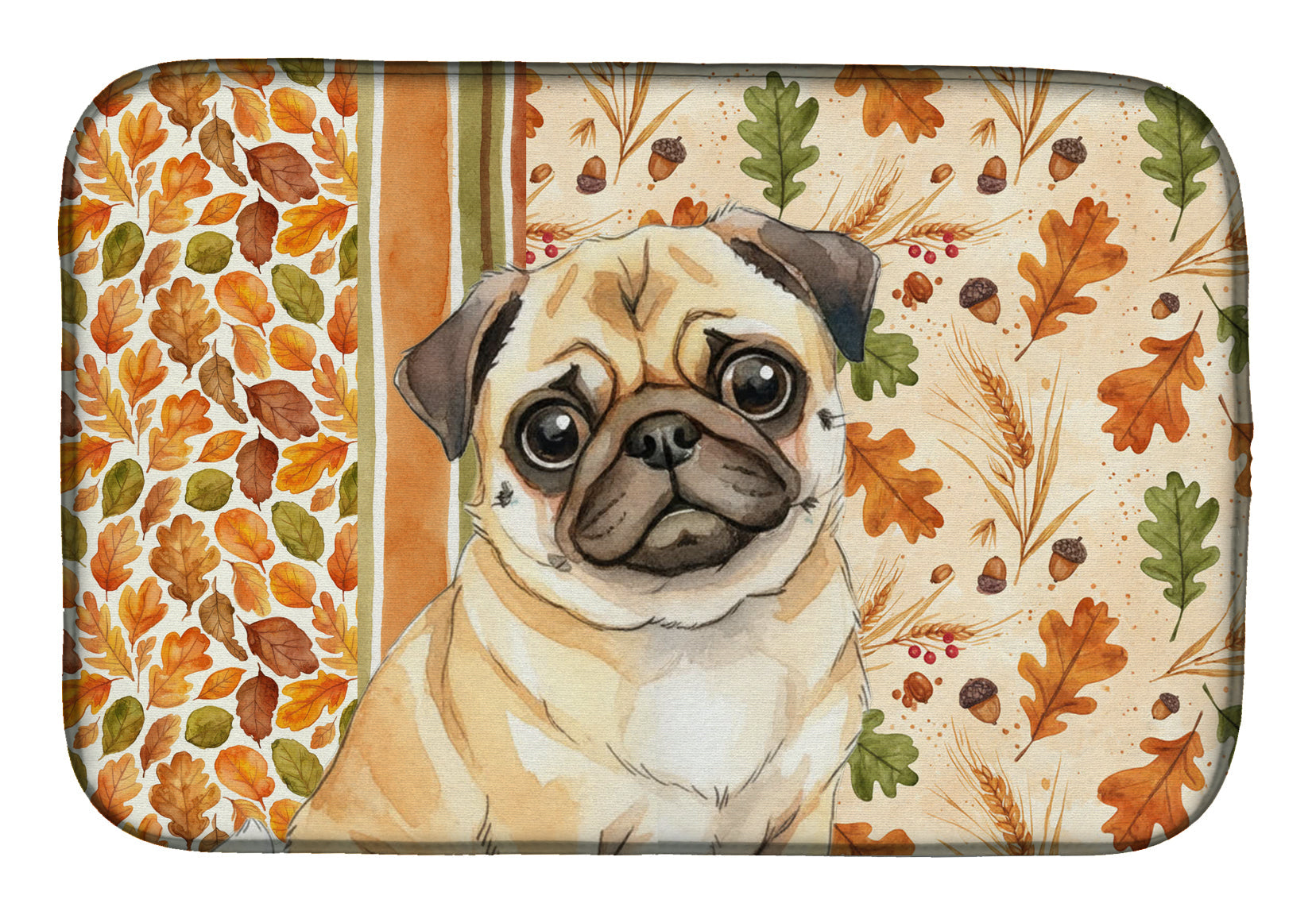 Fawn Pug Heirloom Fall Dish Drying Mat Absorbent Dish Drying Mat Pad for Kitchen Counter Dish Drainer Mat for Countertop, 14 x 21", Multicolor