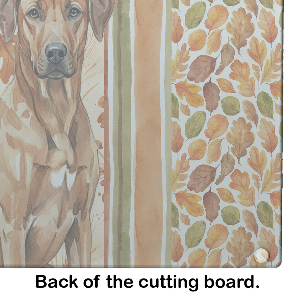 Rhodesian Ridgeback Heirloom Fall Cutting Board Tempered Glass Kitchen Cutting Surface, Heat Resistant Chopping, Non-Slip Feet, Food Prep & Serving