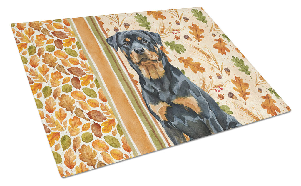 Rottweiler Heirloom Fall Cutting Board Tempered Glass Kitchen Cutting Surface, Heat Resistant Chopping, Non-Slip Feet, Food Prep & Serving