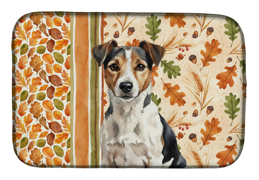 Tricolor Russell Terrier Heirloom Fall Dish Drying Mat Absorbent Dish Drying Mat Pad for Kitchen Counter Dish Drainer Mat for Countertop, 14 x 21", Multicolor