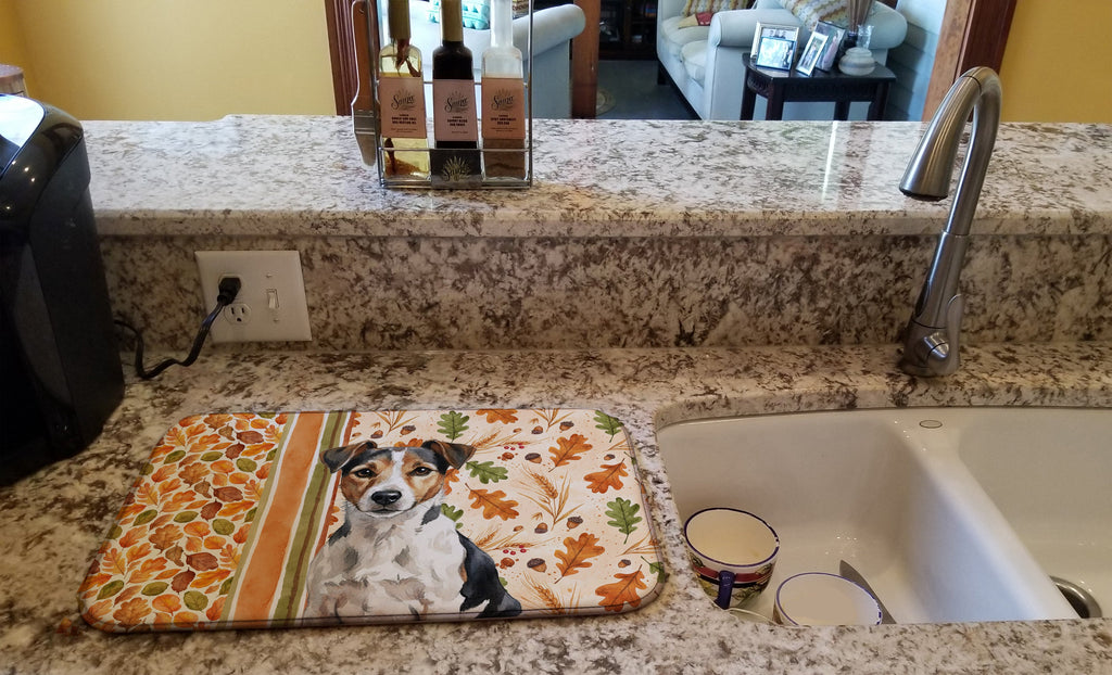 Tricolor Russell Terrier Heirloom Fall Dish Drying Mat Absorbent Dish Drying Mat Pad for Kitchen Counter Dish Drainer Mat for Countertop, 14 x 21", Multicolor