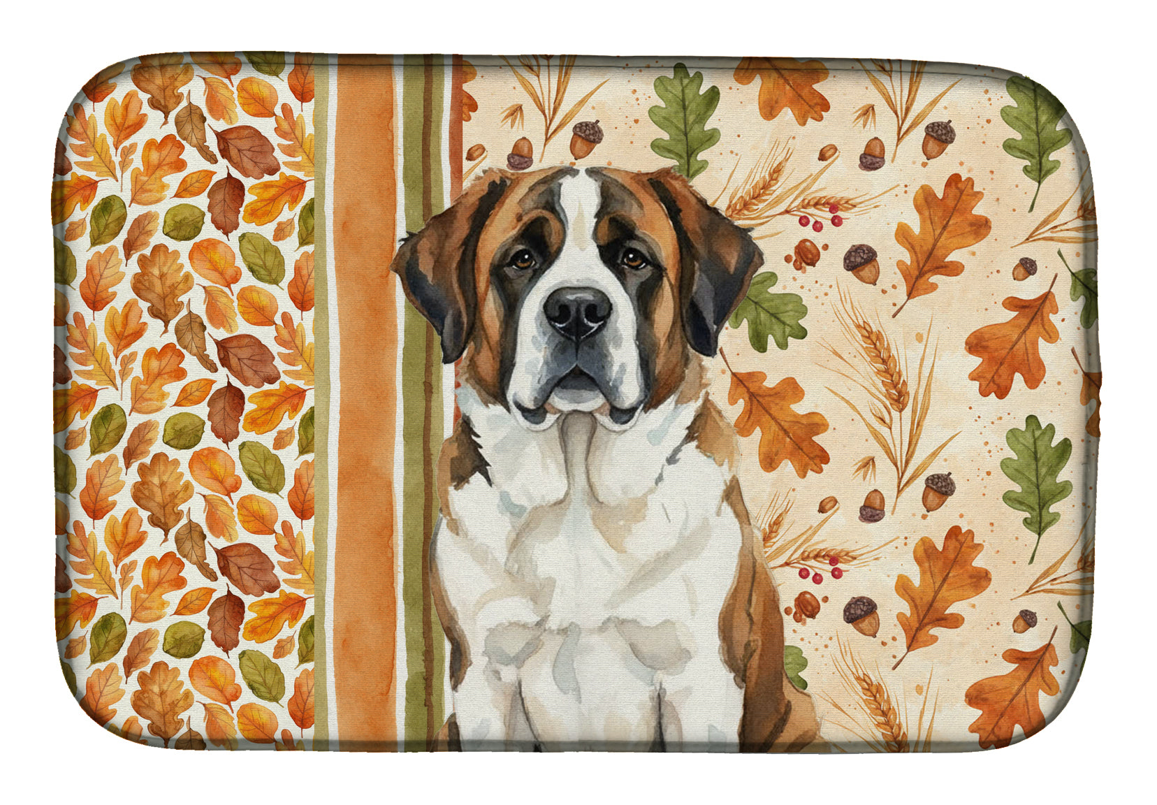 Brindle and White Saint Bernard Heirloom Fall Dish Drying Mat Absorbent Dish Drying Mat Pad for Kitchen Counter Dish Drainer Mat for Countertop, 14 x 21", Multicolor