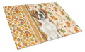 Brown and White Saint Bernard Heirloom Fall Cutting Board Tempered Glass Kitchen Cutting Surface, Heat Resistant Chopping, Non-Slip Feet, Food Prep & Serving