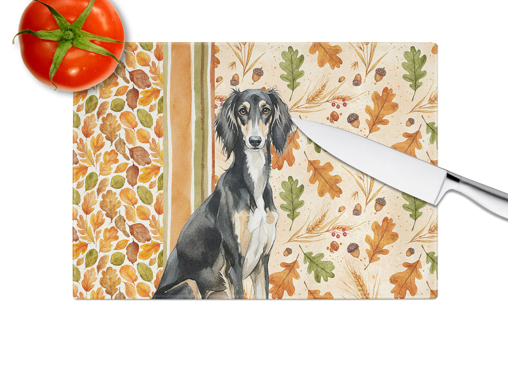Black and Tan Saluki Heirloom Fall Cutting Board Tempered Glass Kitchen Cutting Surface, Heat Resistant Chopping, Non-Slip Feet, Food Prep & Serving