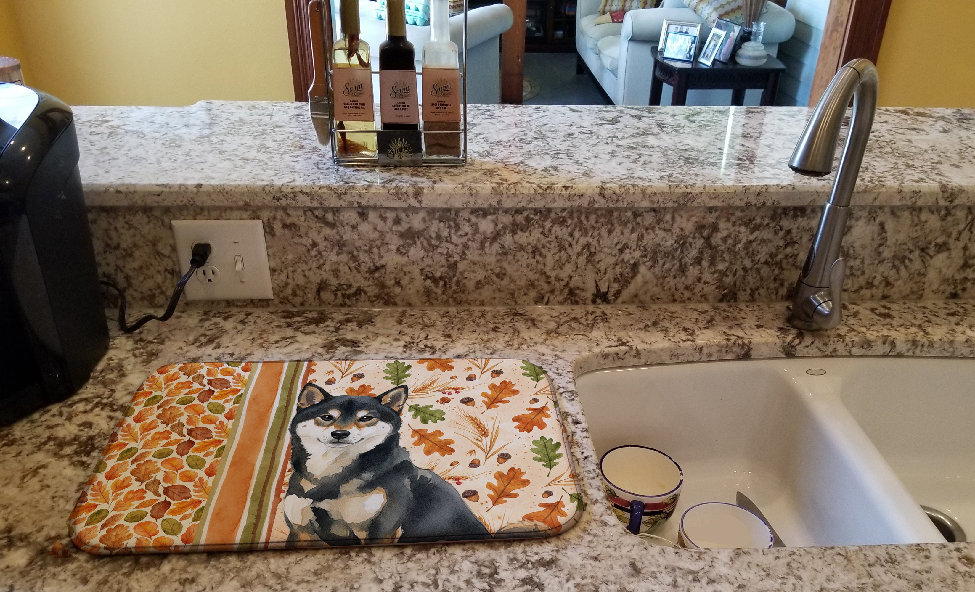 Black and Tan Shiba Inu Heirloom Fall Dish Drying Mat Absorbent Dish Drying Mat Pad for Kitchen Counter Dish Drainer Mat for Countertop, 14 x 21", Multicolor