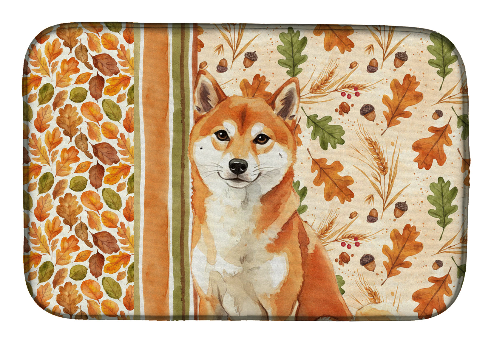 Red Shiba Inu Heirloom Fall Dish Drying Mat Absorbent Dish Drying Mat Pad for Kitchen Counter Dish Drainer Mat for Countertop, 14 x 21", Multicolor